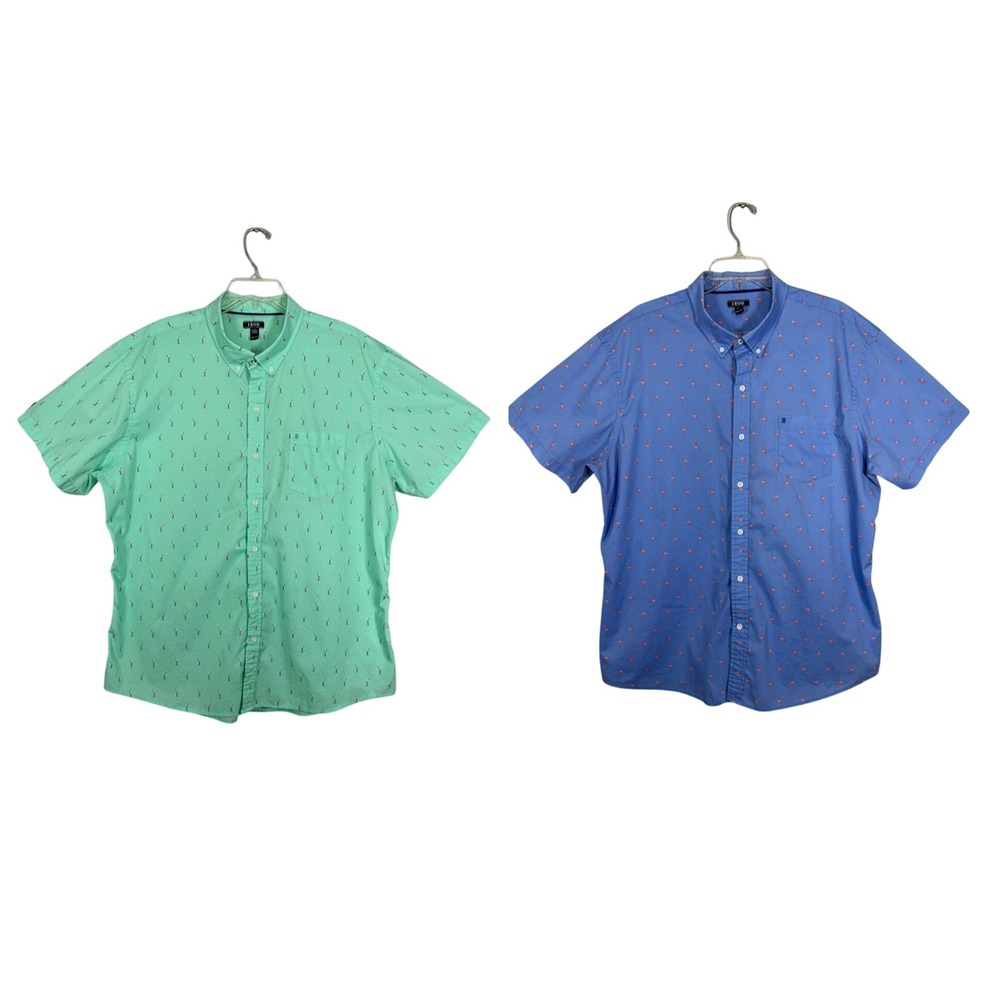 IZOD Mens Short Sleeve Button Down All Over Martinis/Flamingos Batch of 2 XXL